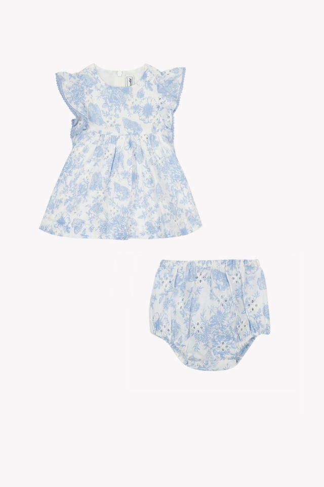 Çiçek Desenli Elbise & Bloomer Mavi - Azur - 6M