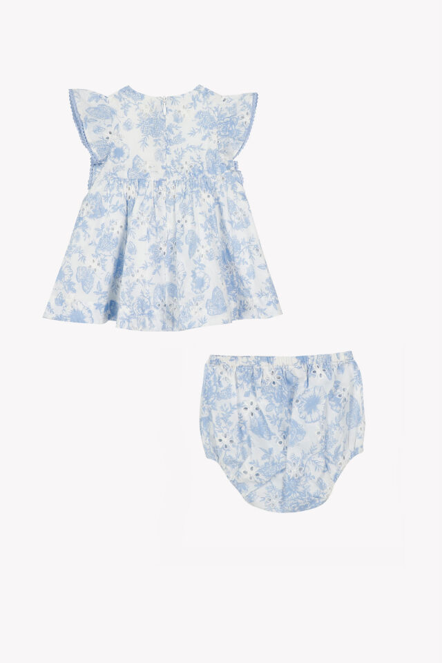 Çiçek Desenli Elbise & Bloomer Mavi - Azur - 6M