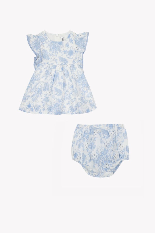 Çiçek Desenli Elbise & Bloomer Mavi - Azur - 9M