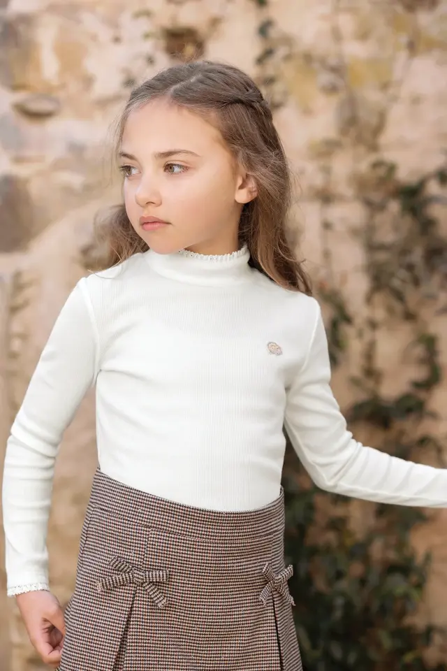 Dik Yaka Bluz Ekru - 4Y