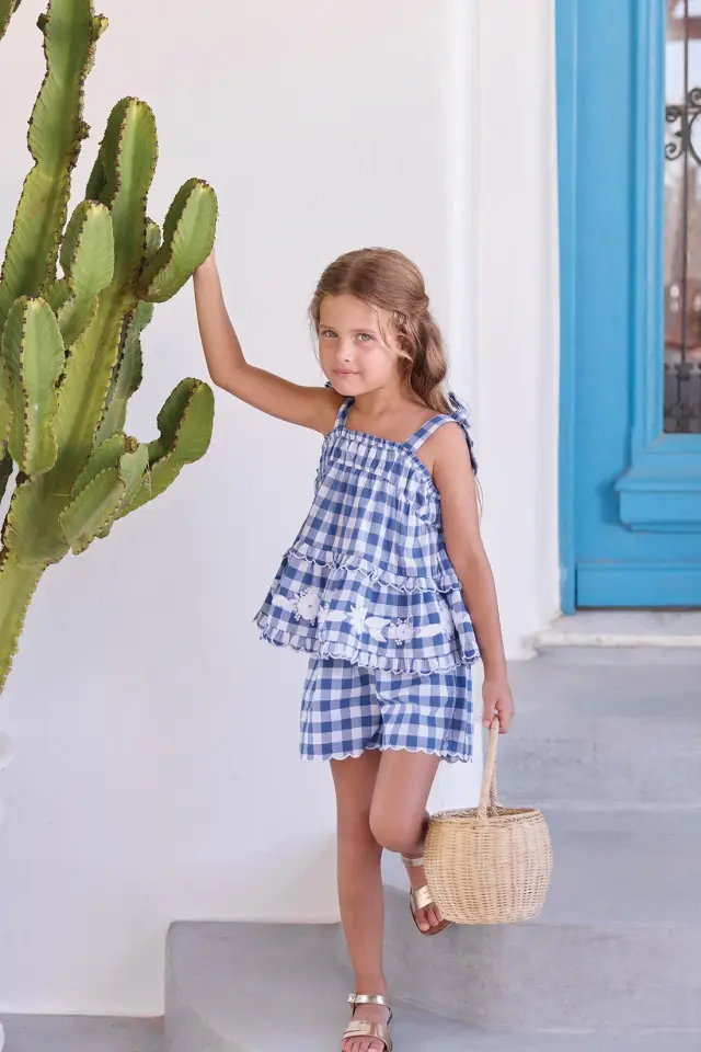 Askılı Bluz + Şort Set Bleu électrique - 2Y