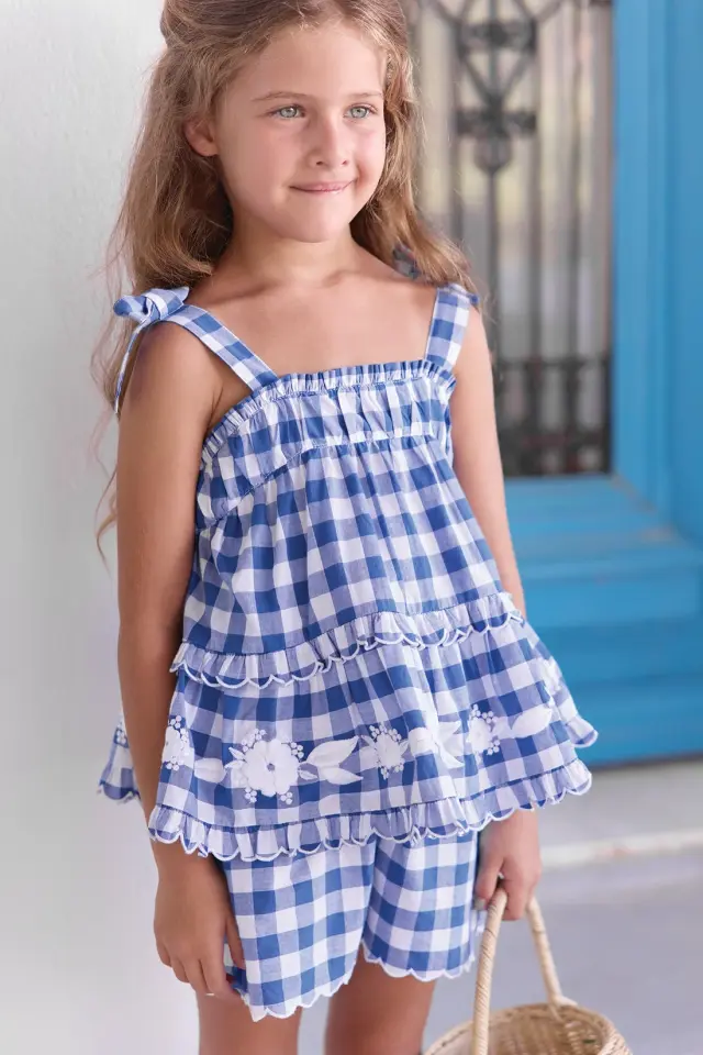 Askılı Bluz + Şort Set Bleu électrique - 5Y