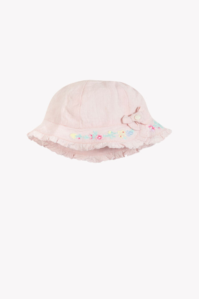 Nakışlı Keten Şapka Rose pâle - Soft pembe - 44
