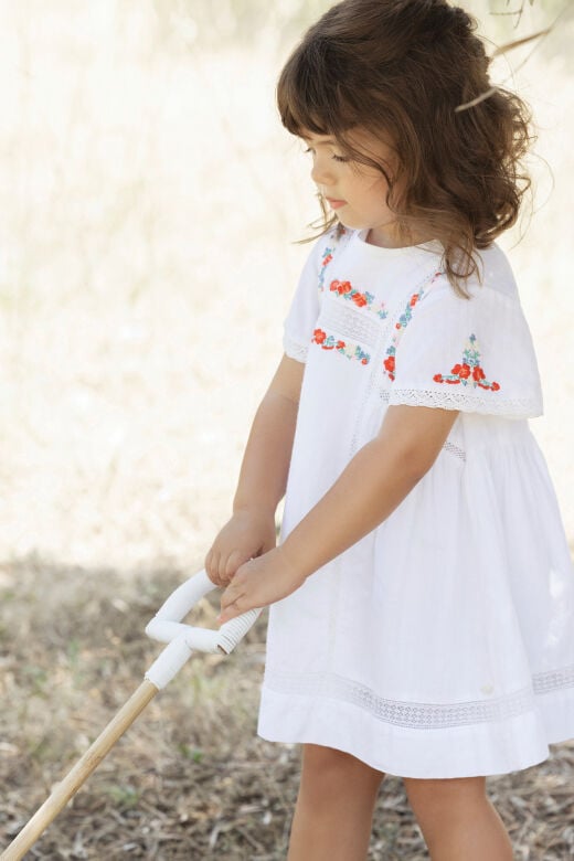 Çiçek nakışlı Elbise Blanc - 3Y
