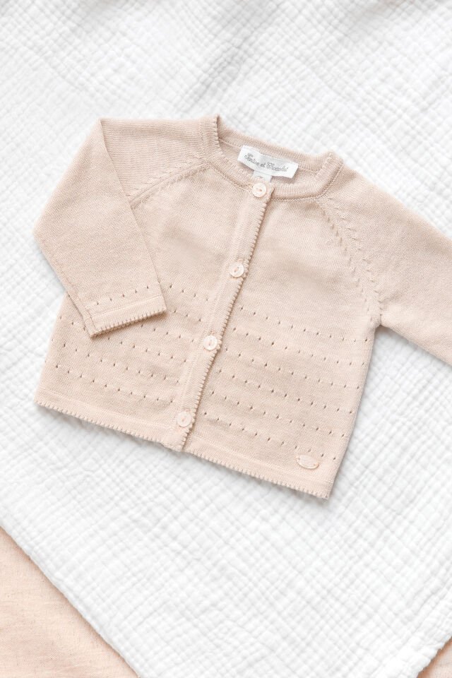 Düz Renk Triko Hırka Beige chiné - Beige foncé - Açık bej - 3M