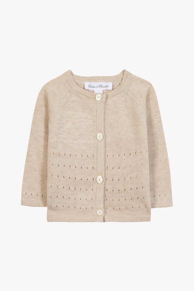 Düz Renk Triko Hırka Beige chiné - Beige foncé - Açık bej - 3M