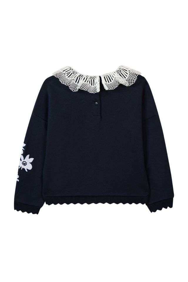 Geniş Yakalı Sweatshirt Lacivert - 6Y