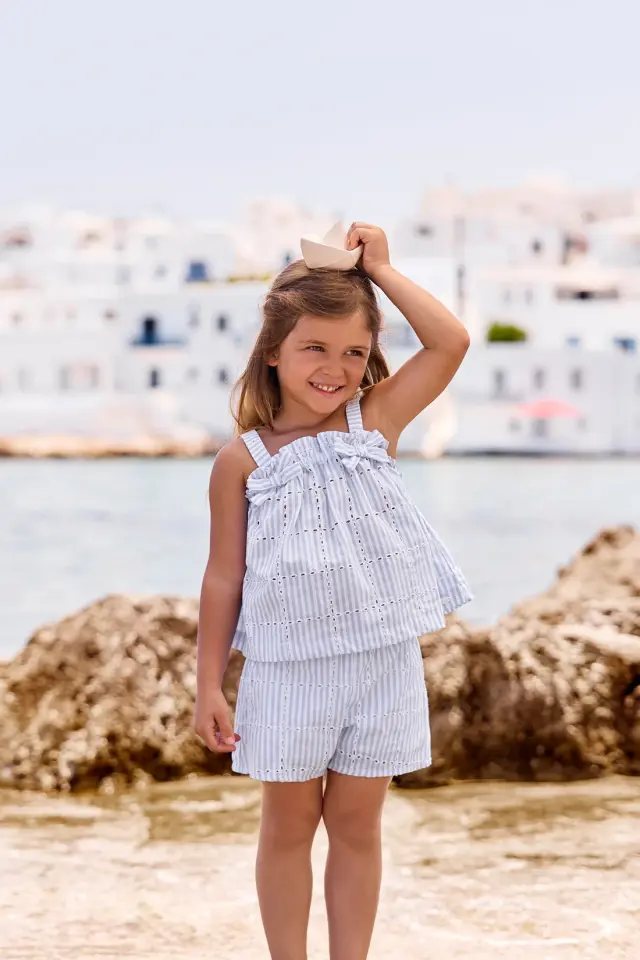 Askılı Bluz + Şort Set Mavi - 3Y