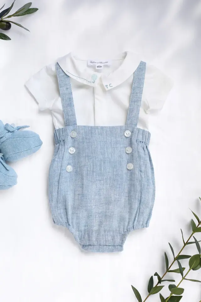 Askılı Şort + Body Set Mavi - 6M