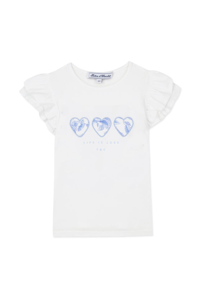 kalp aplikeli T-Shirt Ciel - Bleu grisé - Mavi gri - 6Y