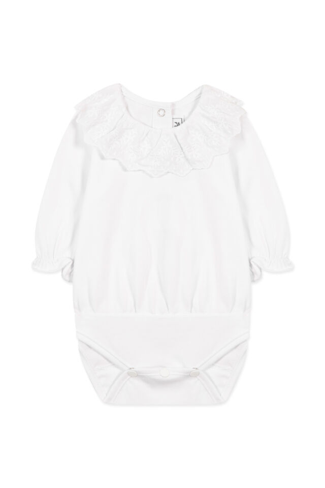 Geniş Dantel Yakalı Body Beyaz - 18M