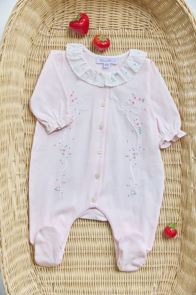 İnce Dantel Yakalı Tulum Rose pâle - Soft pembe - 3M