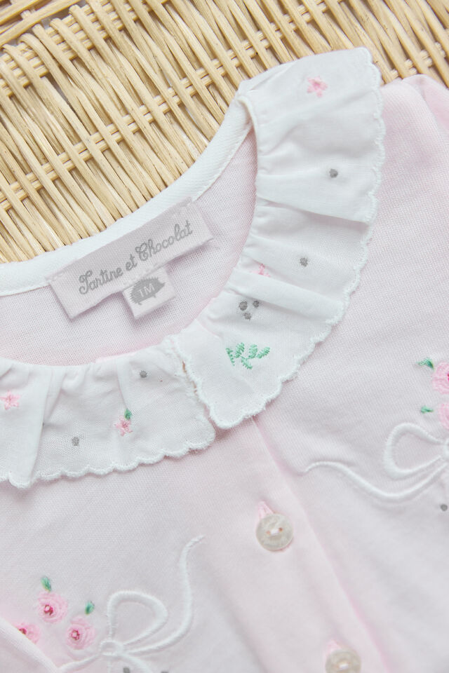 İnce Dantel Yakalı Tulum Rose pâle - 6M