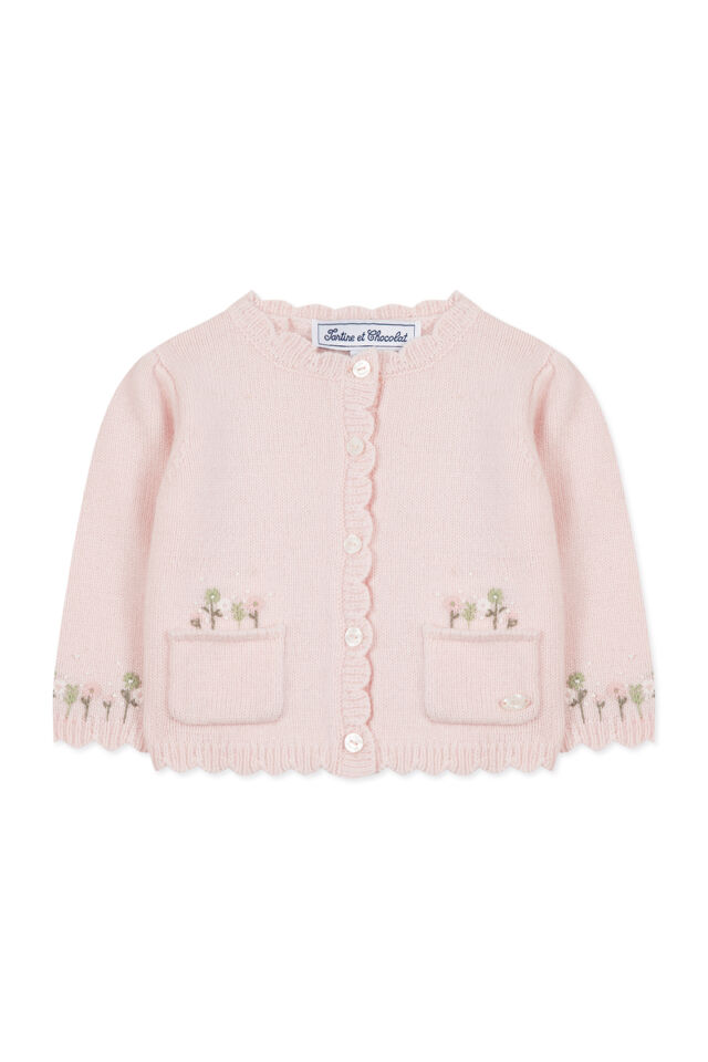 Nakışlı Hırka Soft Pembe - 2Y