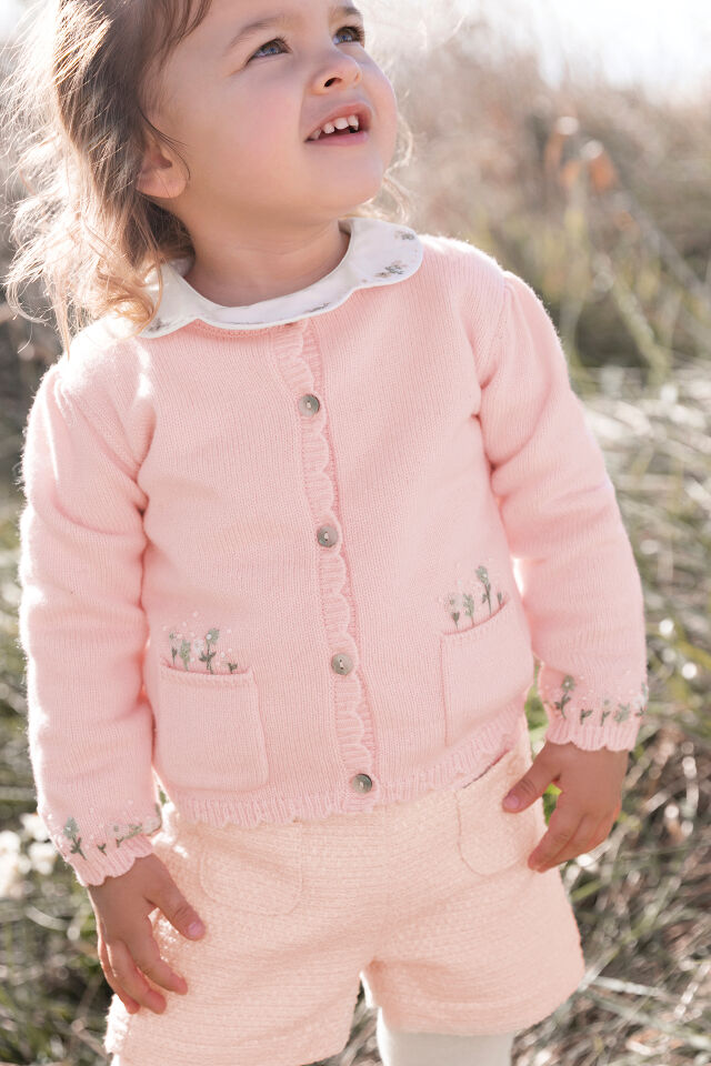 Nakışlı Hırka Soft Pembe - 2Y