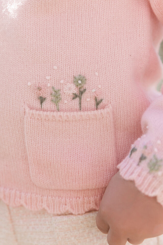 Nakışlı Hırka Soft Pembe - 2Y