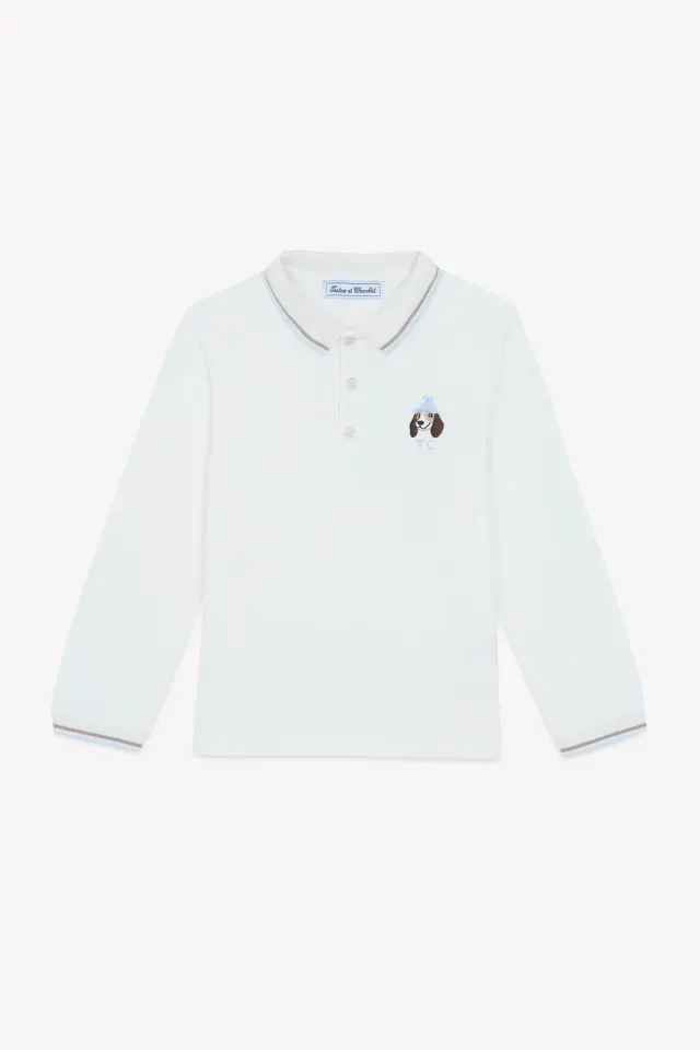 Uzun Kollu Polo Yaka T-Shirt Ekru - 10Y