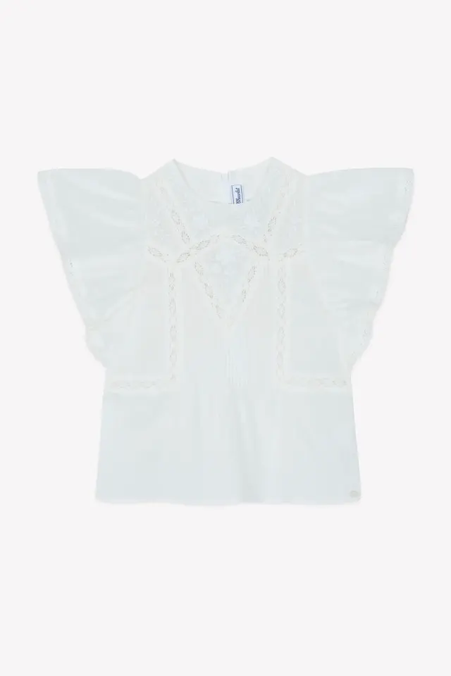 Nakışlı Coton Bluz Beyaz - 10Y