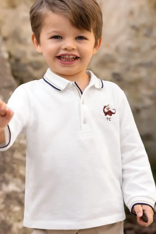Uzun Kollu Polo Yaka T-Shirt Kum - 3Y