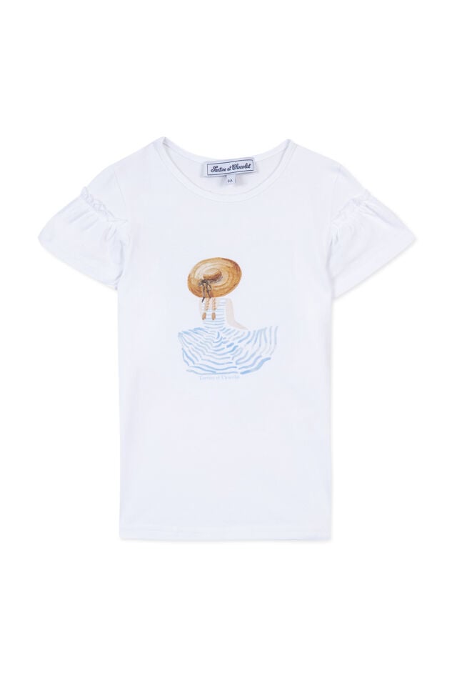 şapkalı kız baskılı T-Shirt Ciel - Bleu grisé - Mavi gri - 3Y