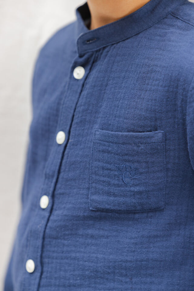 Ceremonie Uzun Kollu Coton Gömlek Lacivert - 8Y