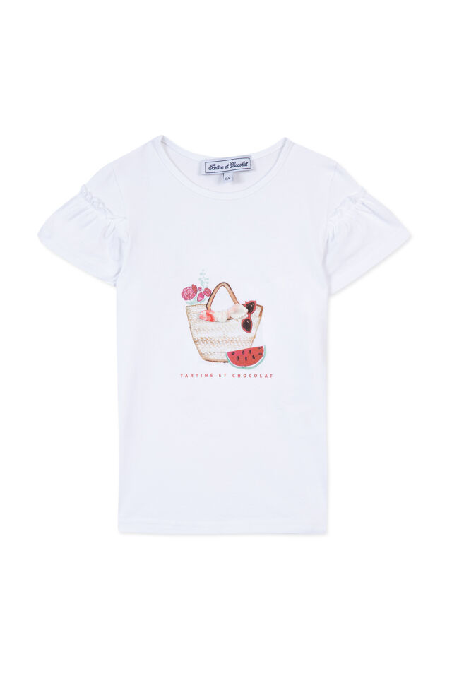 Çanta Baskılı T-Shirt Bougainvillier - Begonvil - 6Y