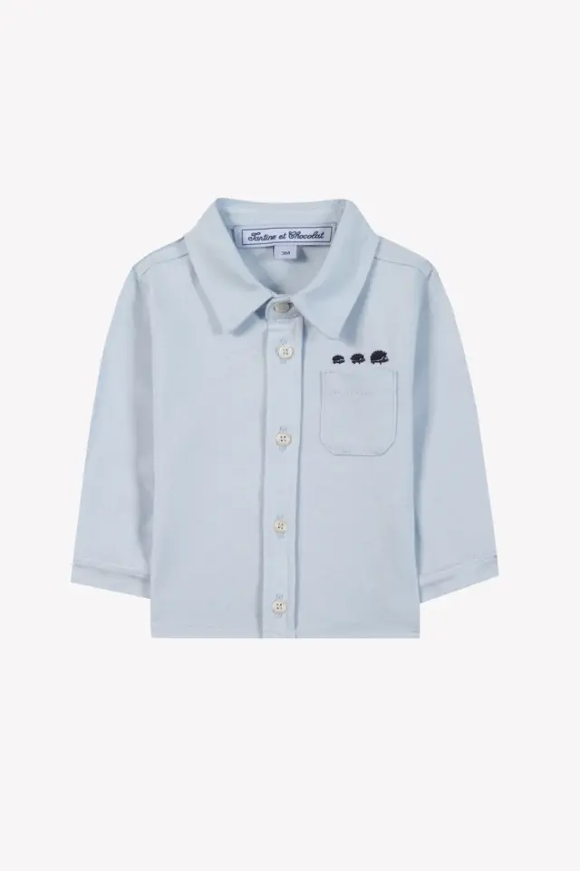 Düz Renk Coton Gömlek Soft Mavi - 4Y