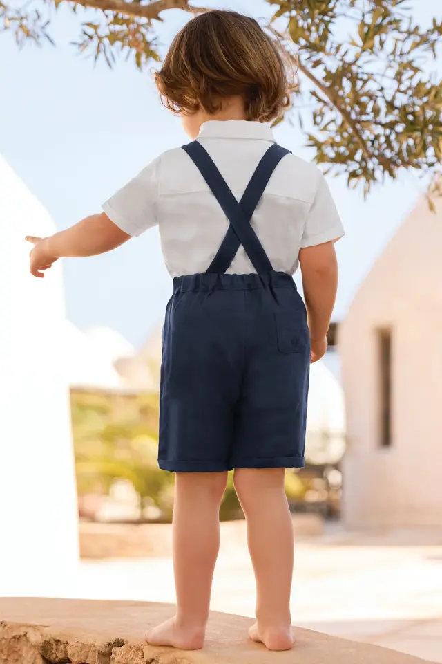 Askılı Keten Şort Ceremonie Lacivert - 6M