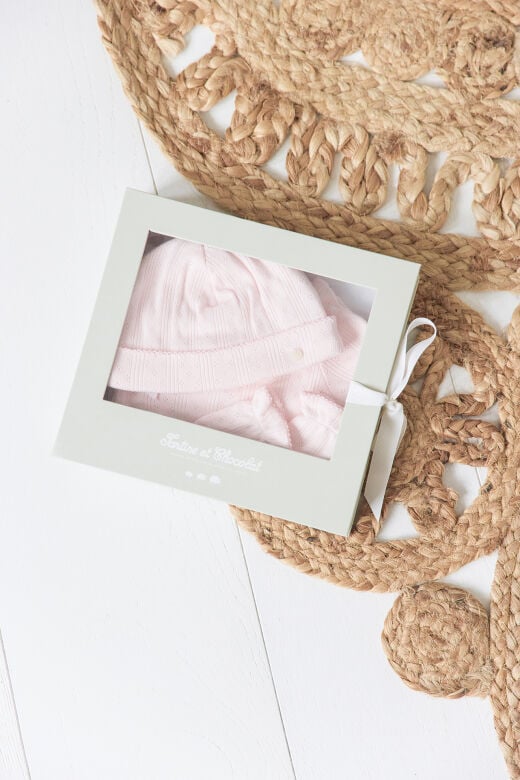 BEBEK bone+patik+eldiven+zıbın  set Soft pembe - T1