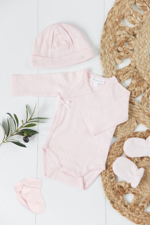 BEBEK bone+patik+eldiven+zıbın  set Soft pembe - T1