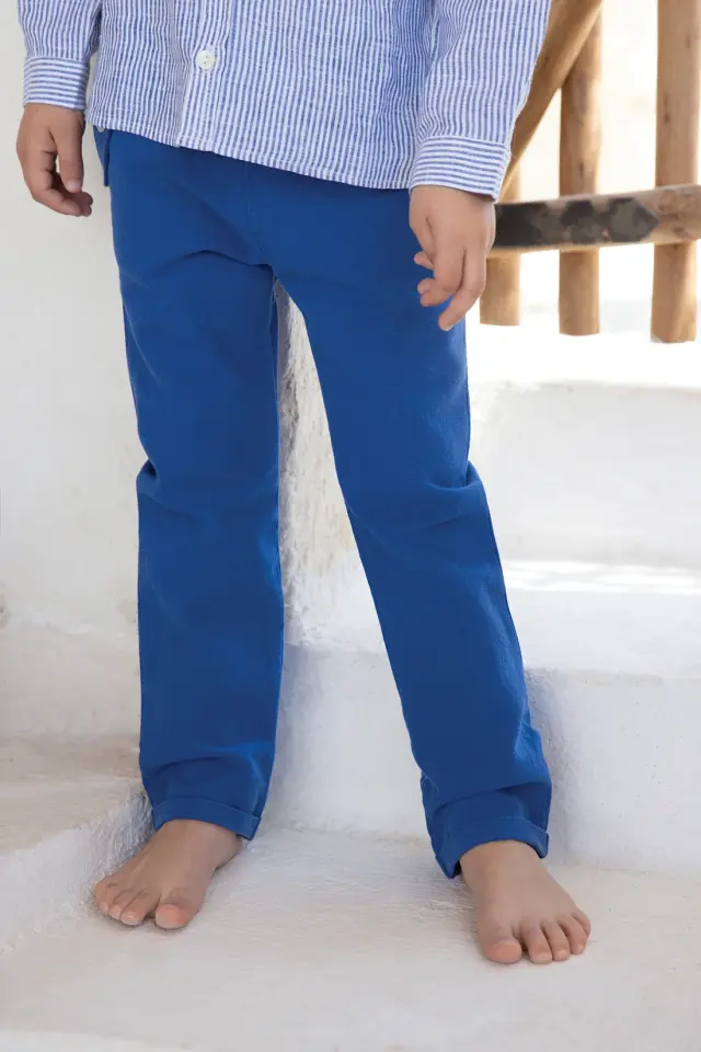 Düz Renk Pantolon Saks Mavi - 6Y