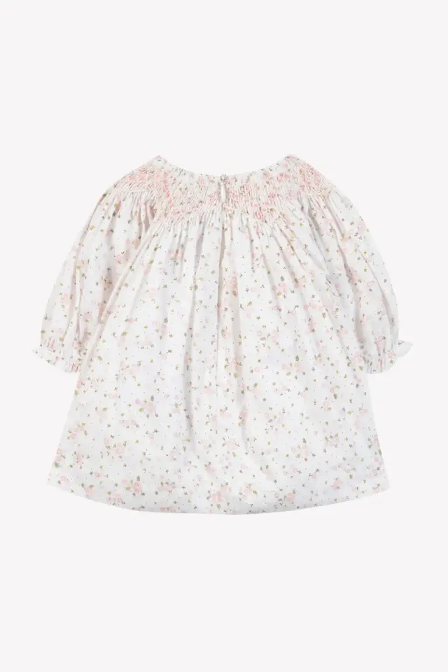 Çiçek Desenli Coton Elbise Ekru - 1Y