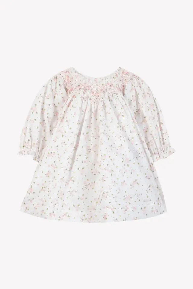 Çiçek Desenli Coton Elbise Ekru - 6M