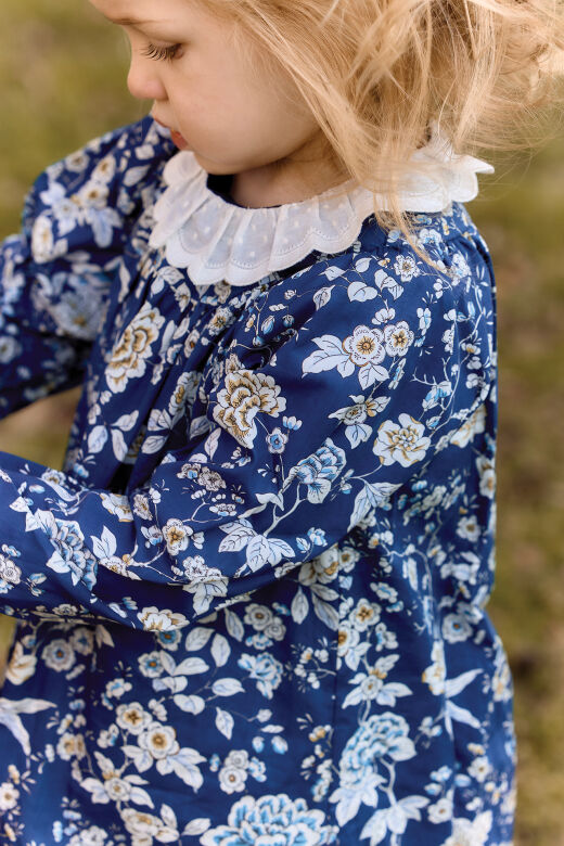 Liberty Uzun Kollu Coton Elbise Lacivert - 1Y