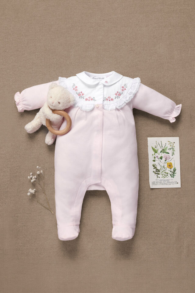 Geniş Fisto Yakalı Coton Tulum Soft pembe - 1M