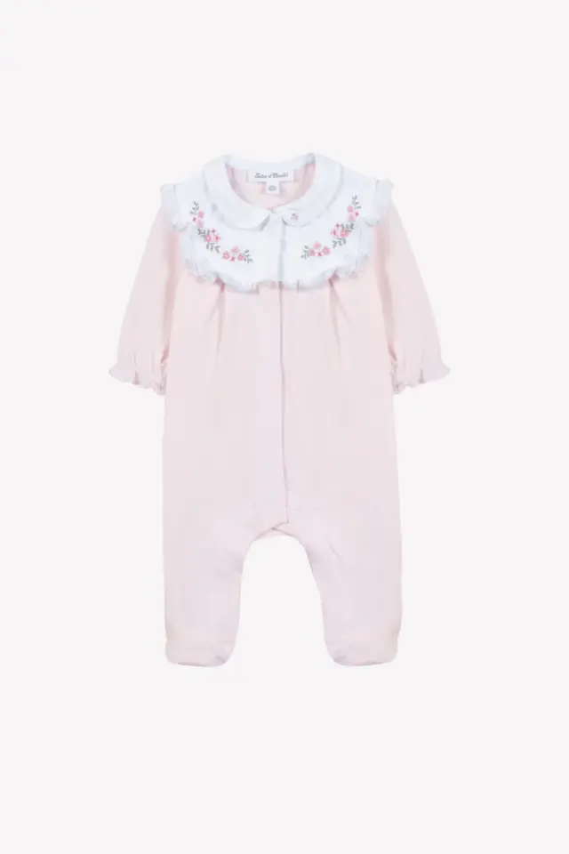 Geniş Fisto Yakalı Coton Tulum Soft pembe - 3M