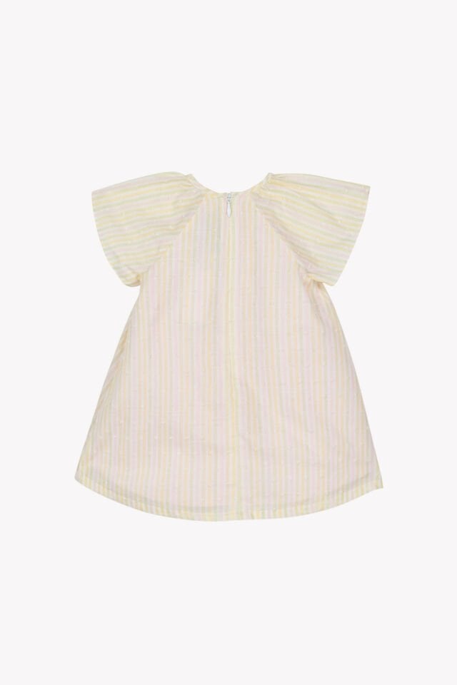 Çizgili Coton Elbise Rose pâle - 2Y