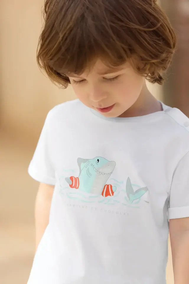 Balina Baskılı Kısa Kollu T-Shirt Aqua - 2Y