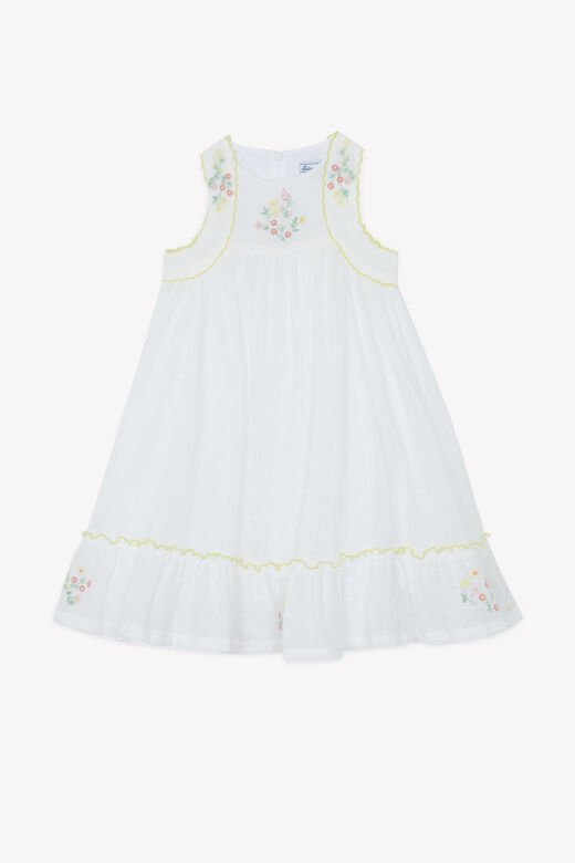 nakışlı  coton Elbise Blanc - Beyaz - 3Y