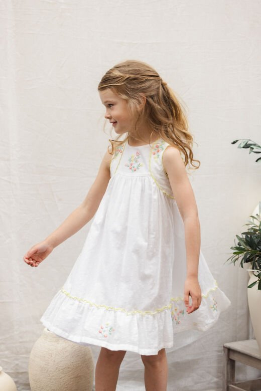 nakışlı  coton Elbise Blanc - Beyaz - 3Y