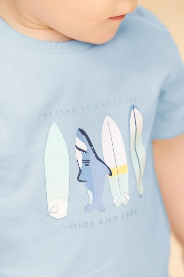 Surf Baskılı Kısa Kollu T-Shirt Bleu électrique - 4Y