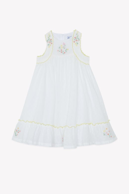 Nakışlı Coton Elbise Blanc - Beyaz - 4Y