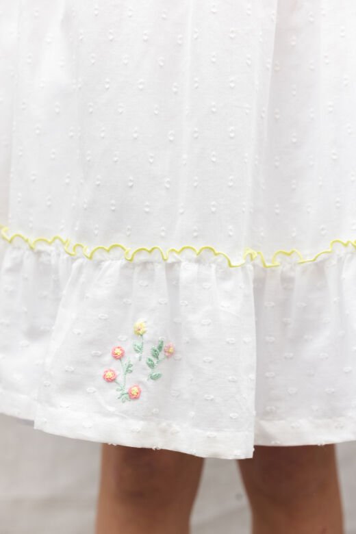 nakışlı  coton Elbise Blanc - Beyaz - 4Y
