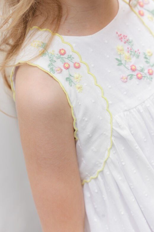 nakışlı  coton Elbise Blanc - Beyaz - 4Y