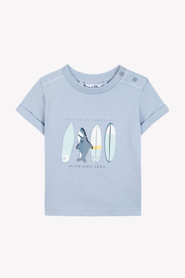 surf baskılı kısa kollu T-SHIRT Bleu électrique - 4Y