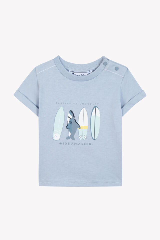 surf baskılı kısa kollu T-SHIRT Bleu électrique - 4Y