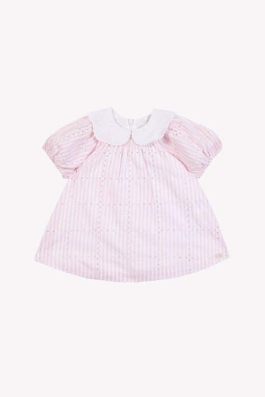 Dantel Yakalı Çizgili Elbise Azalée - Pembe - 18M