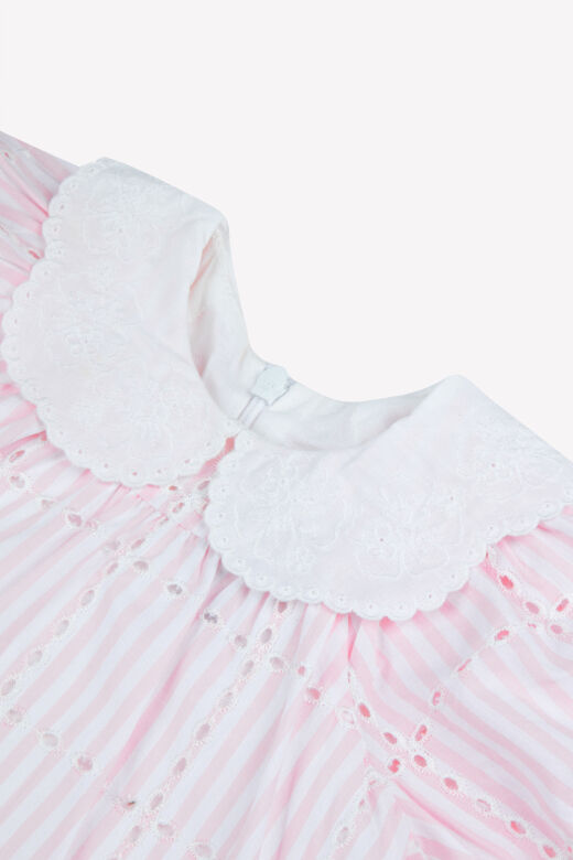 Dantel Yakalı Çizgili Elbise Azalée - Pembe - 1Y