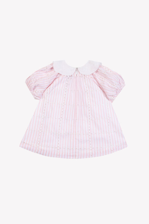 Dantel Yakalı Çizgili Elbise Azalée - Pembe - 9M