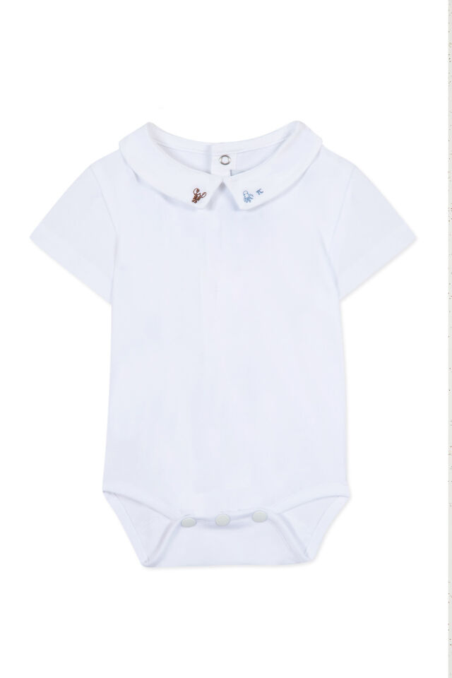 Yakası Nakışlı Body Mavi - 6M